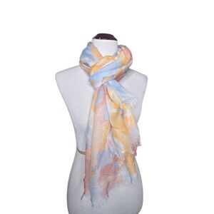 Watercolor Pink Orange Blue Floral Scarf Wrap